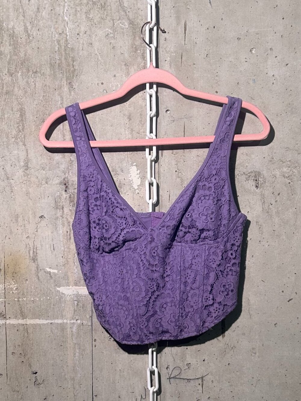 Forever 21 Floral Lace Corset Crop Top in Purple